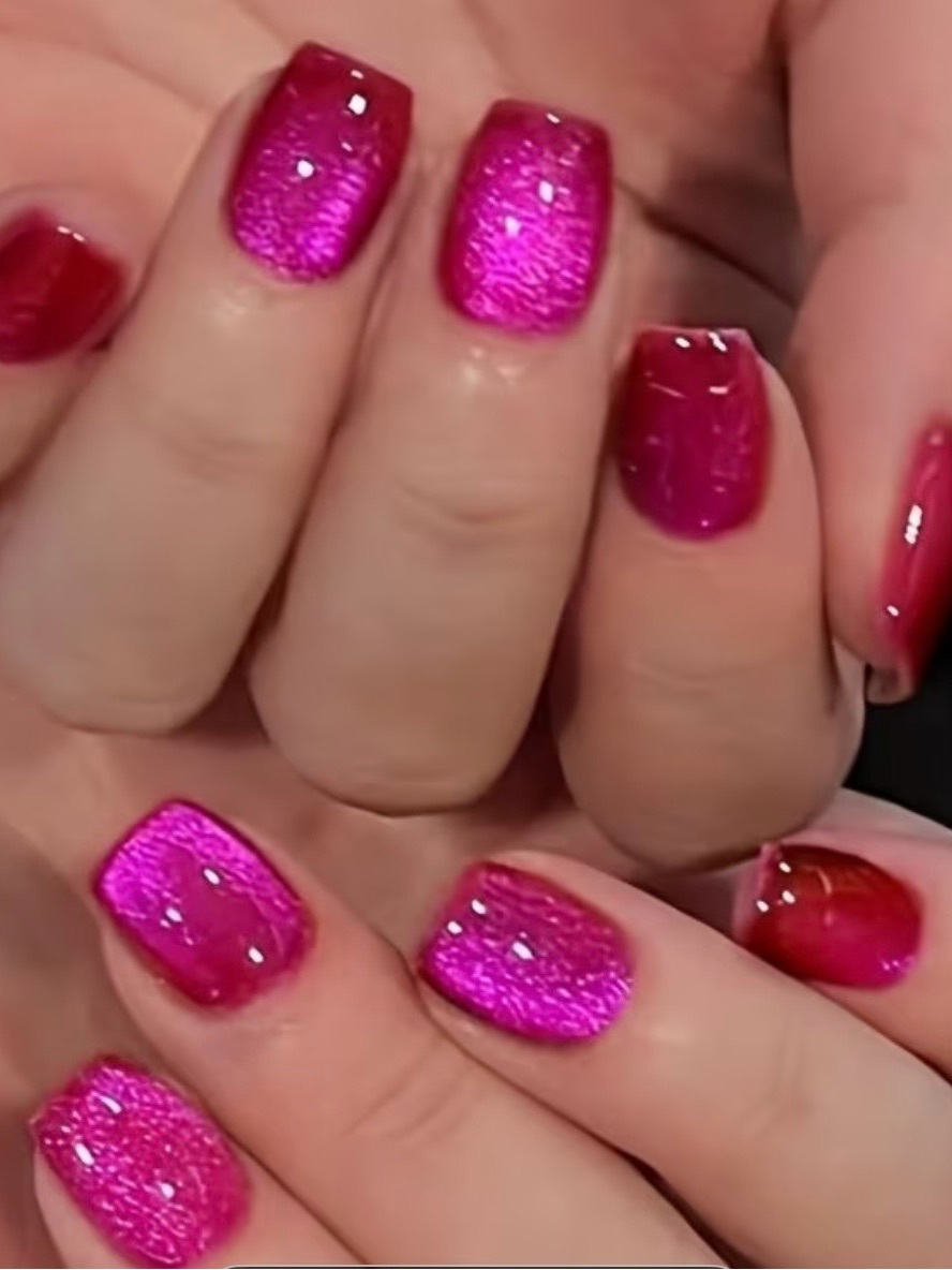 Hot Pink Glitter Press-On Nails - Shimmery Magenta Set 24 Pc Set